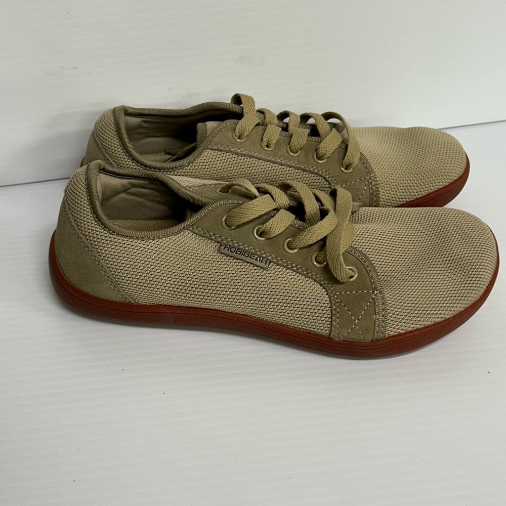 Hobibear Beige Mesh Bugle Barefoot Shoes Lace Up Rubber Sole 39 Minimalist NWOB